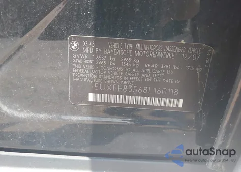 2008 BMW X5 4.8I from USA, damaged, VIN 5UXFE83568L160118